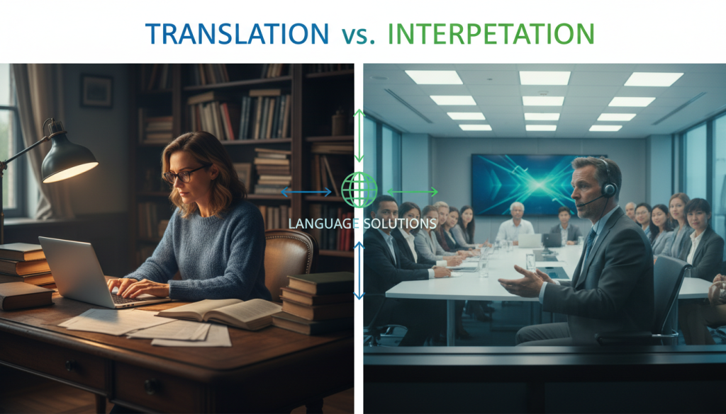 A comparison of translator and interpreter services.
