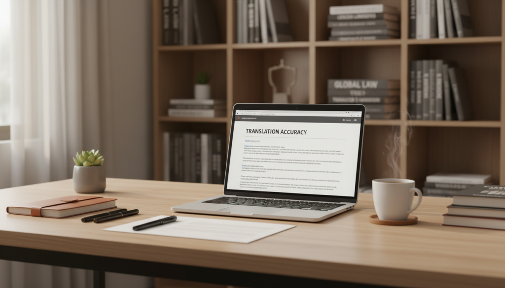 Cozy workspace with translation documents and books