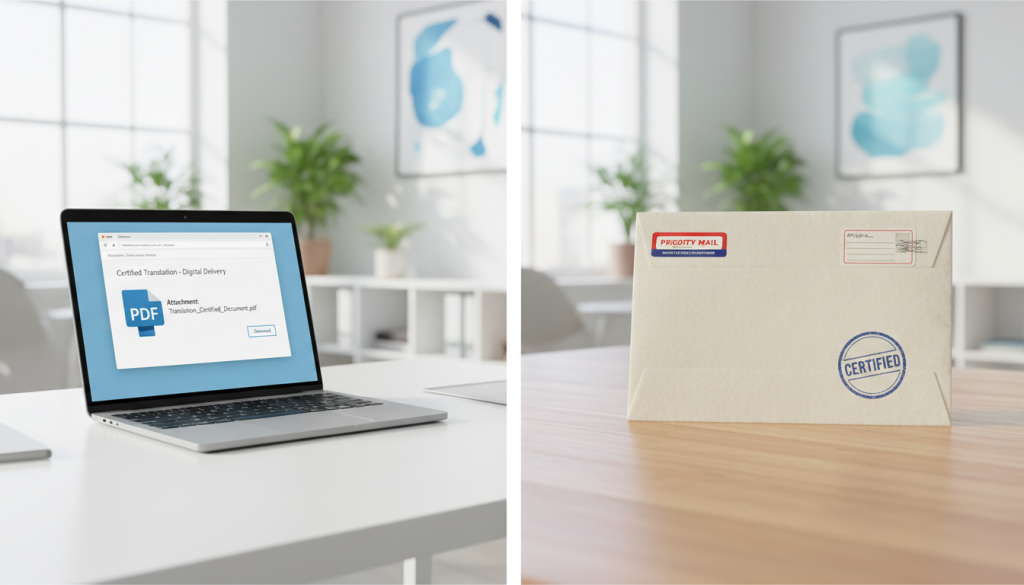 Illustration of email PDF and postal delivery options