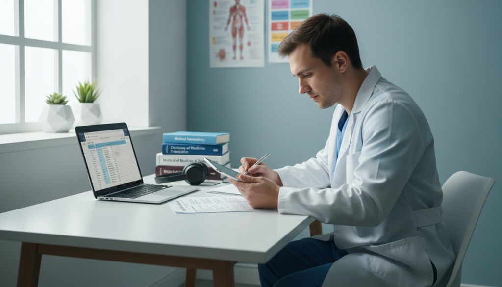 Medical professional translating medical records