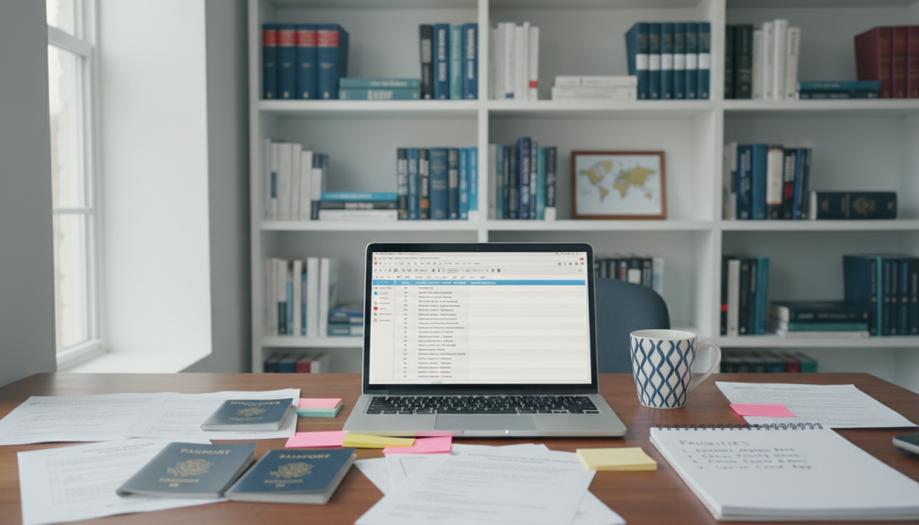 Workspace for urgent immigration document translation.
